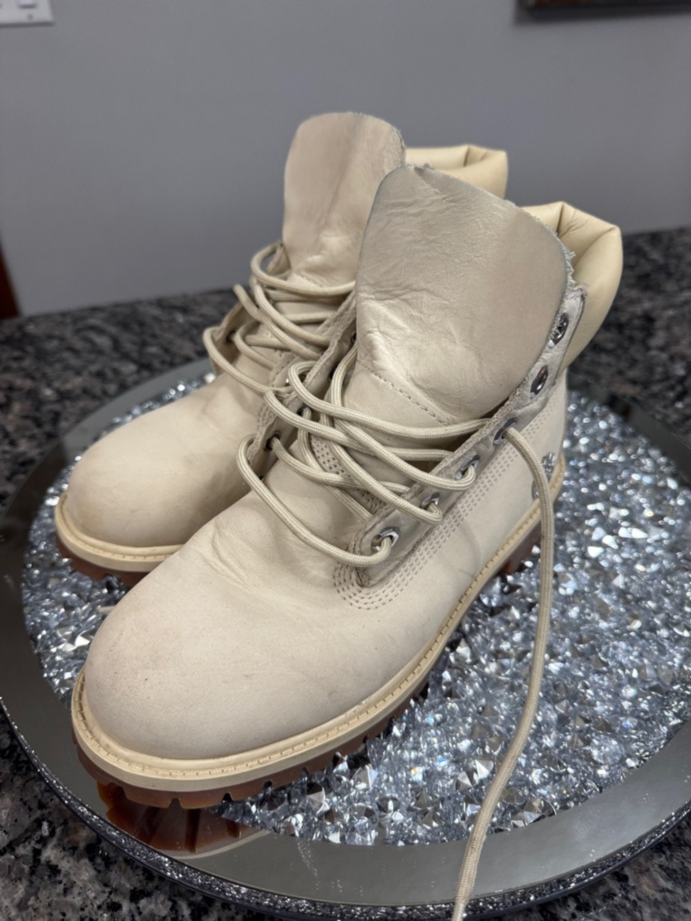Timberland Cream Nubuck leather Hiking Boots boys 5 Womens 7 - Picture 14 of 15